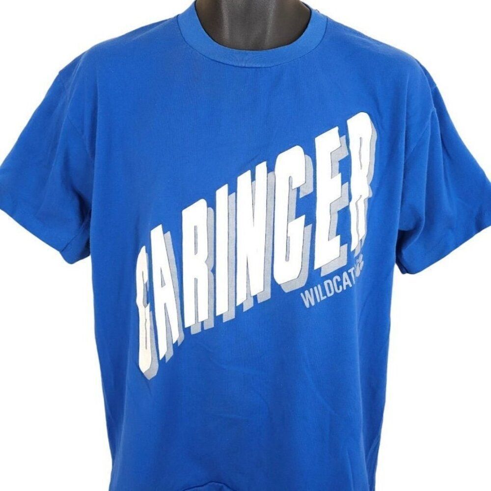 Vintage Garinger Wildcats T Shirt Mens Size Large Blue 80s High School